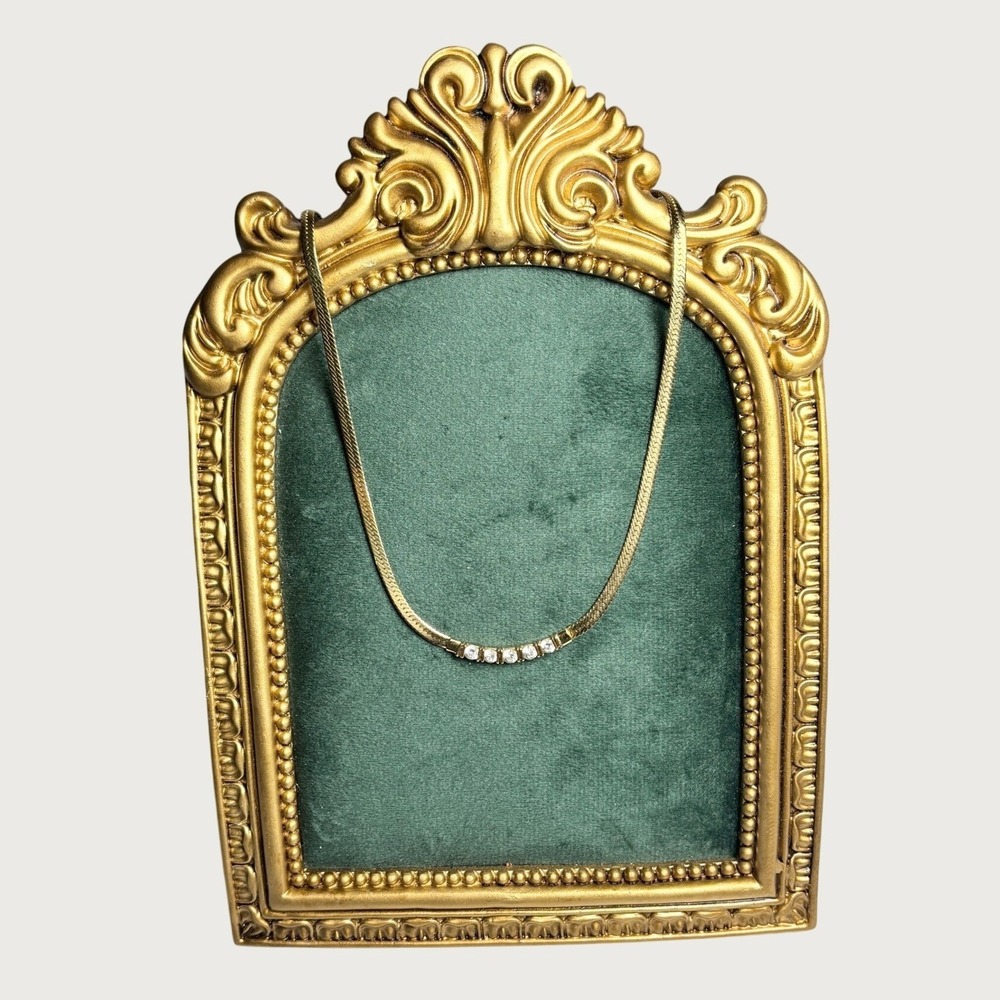 Womens Herringbone Necklace 17.5in Gold Pink Rhinestone Snake Chain Elegant Chic